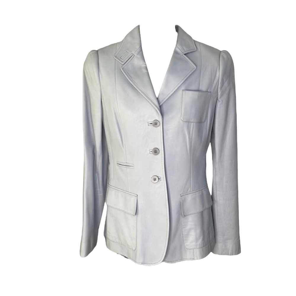 ARMANI COLLEZIONI vintage pale blue soft leather blazer, size 6, EUC
